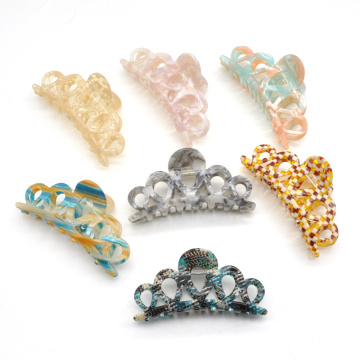 Custom hollow craved design large cellulose acetate acrylic hair claw clips